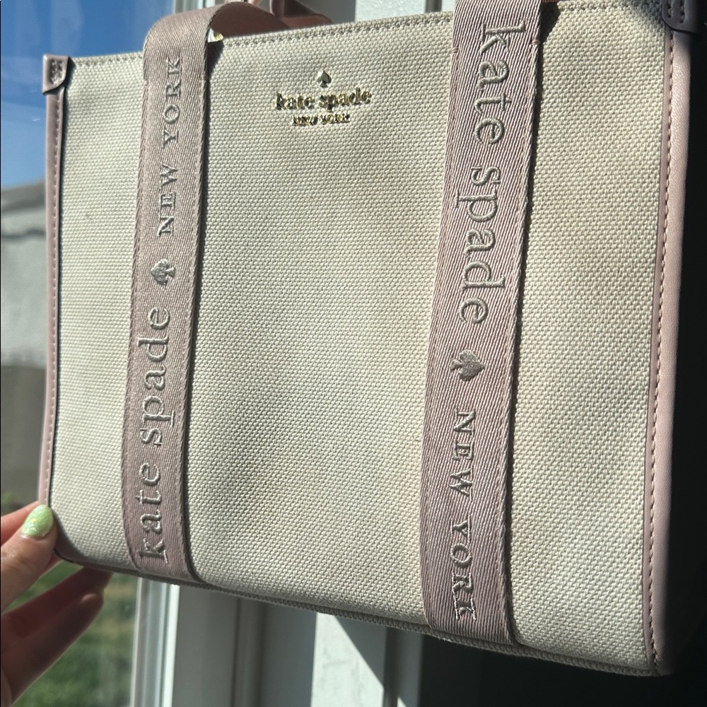 kate spade Cream and Light Pink Canvas Tote with Matching Wallet - Picture 4 of 7